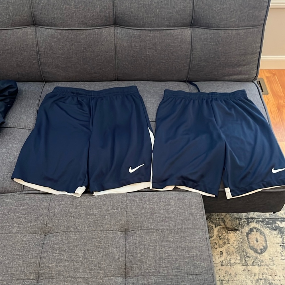 2 Pairs Nike Youth Large Soccer Shorts EUC blue/white